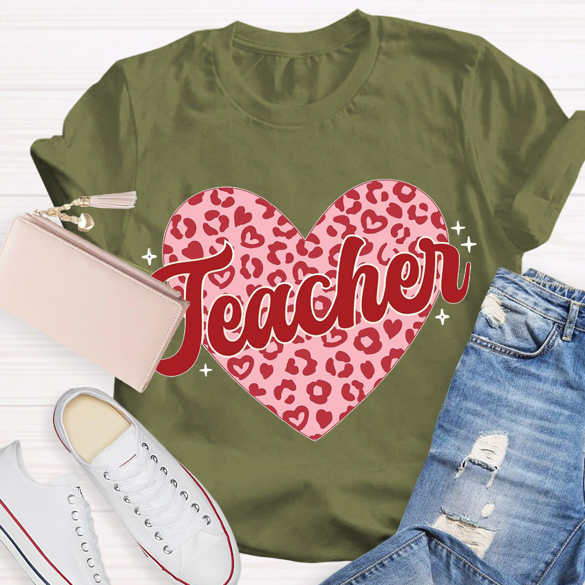 Checkered Heart Teacher T-Shirt