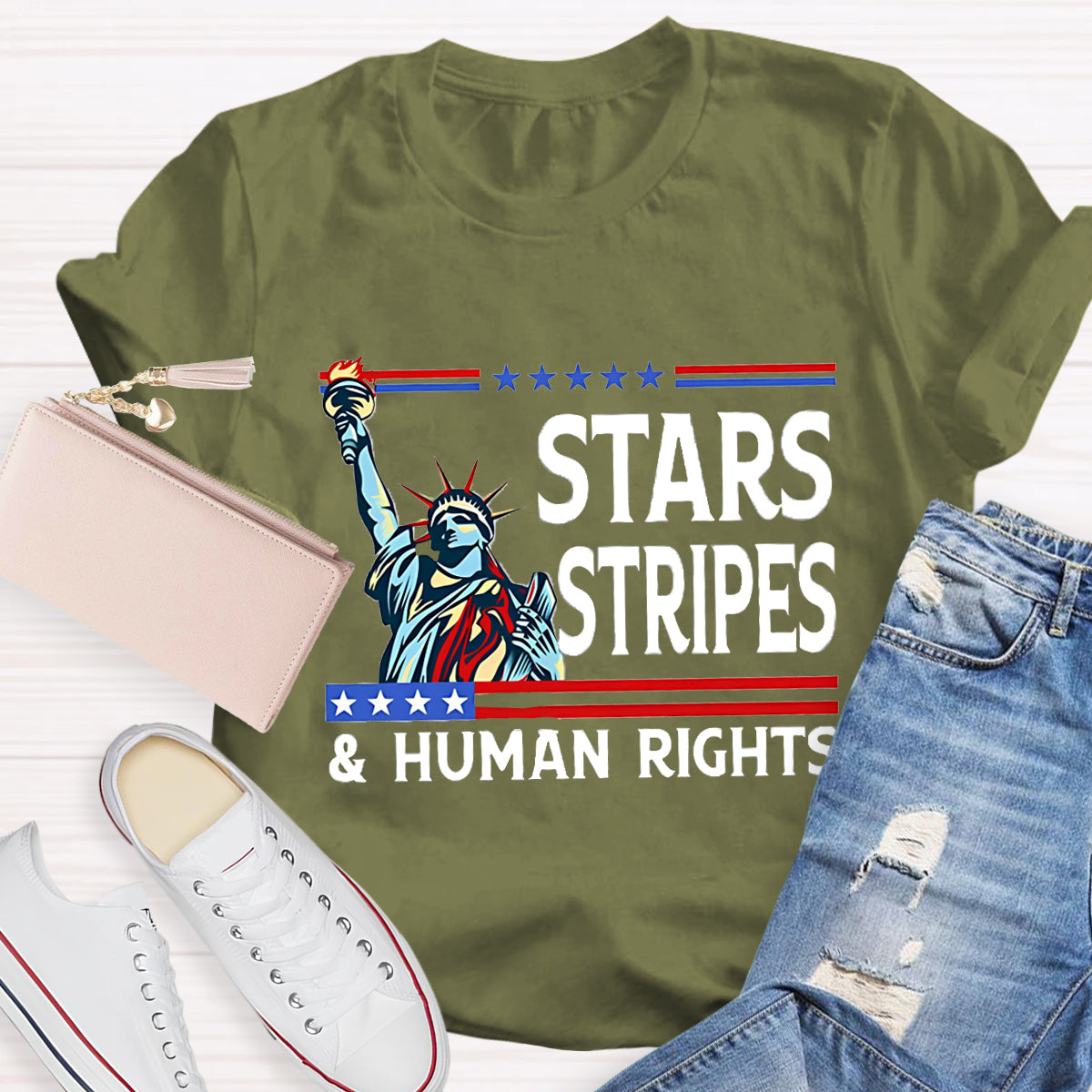 Stars Stripes And Human Rights Teacher T-Shirt
