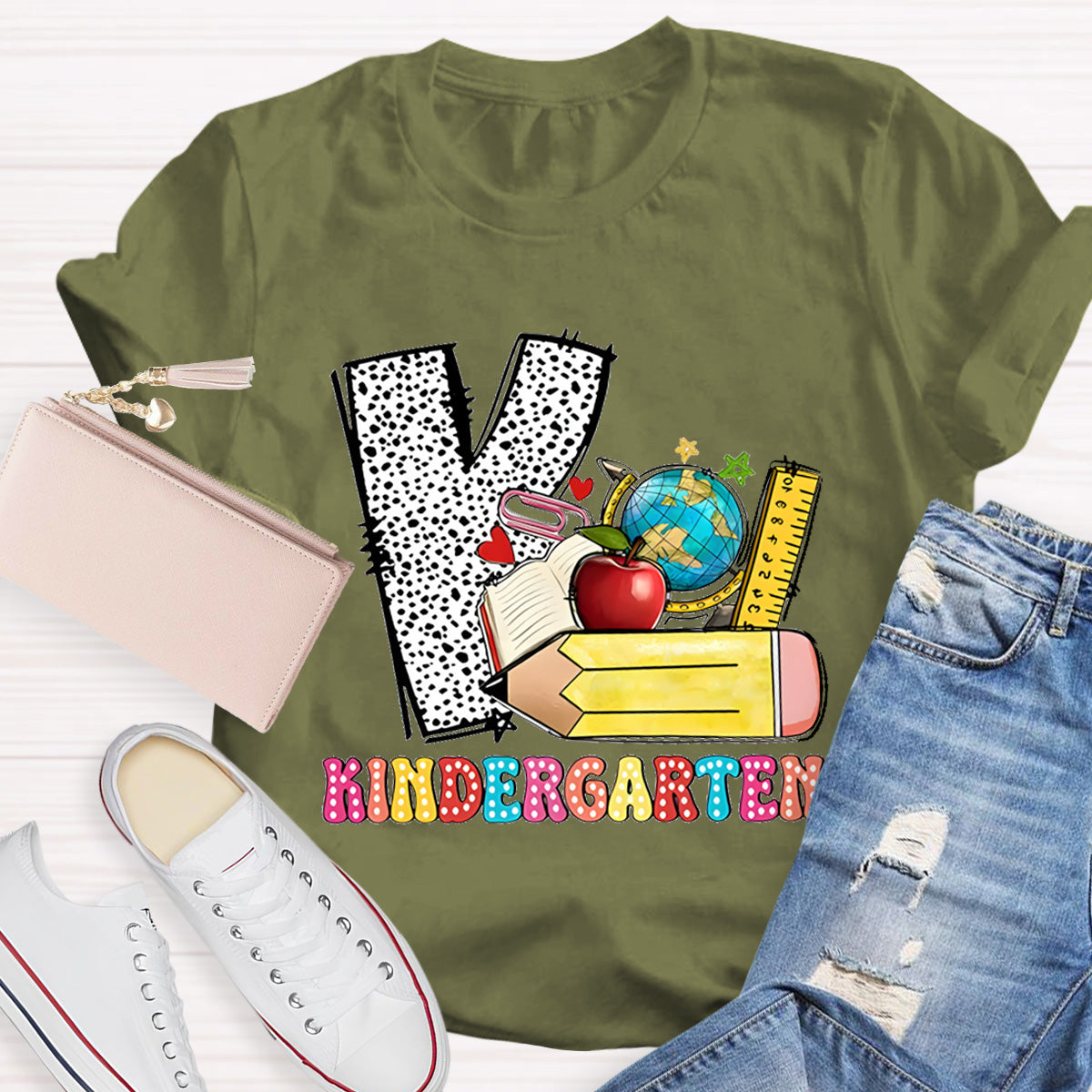 Personalized Grade Polka Dot Letter Print Teacher T-Shirt