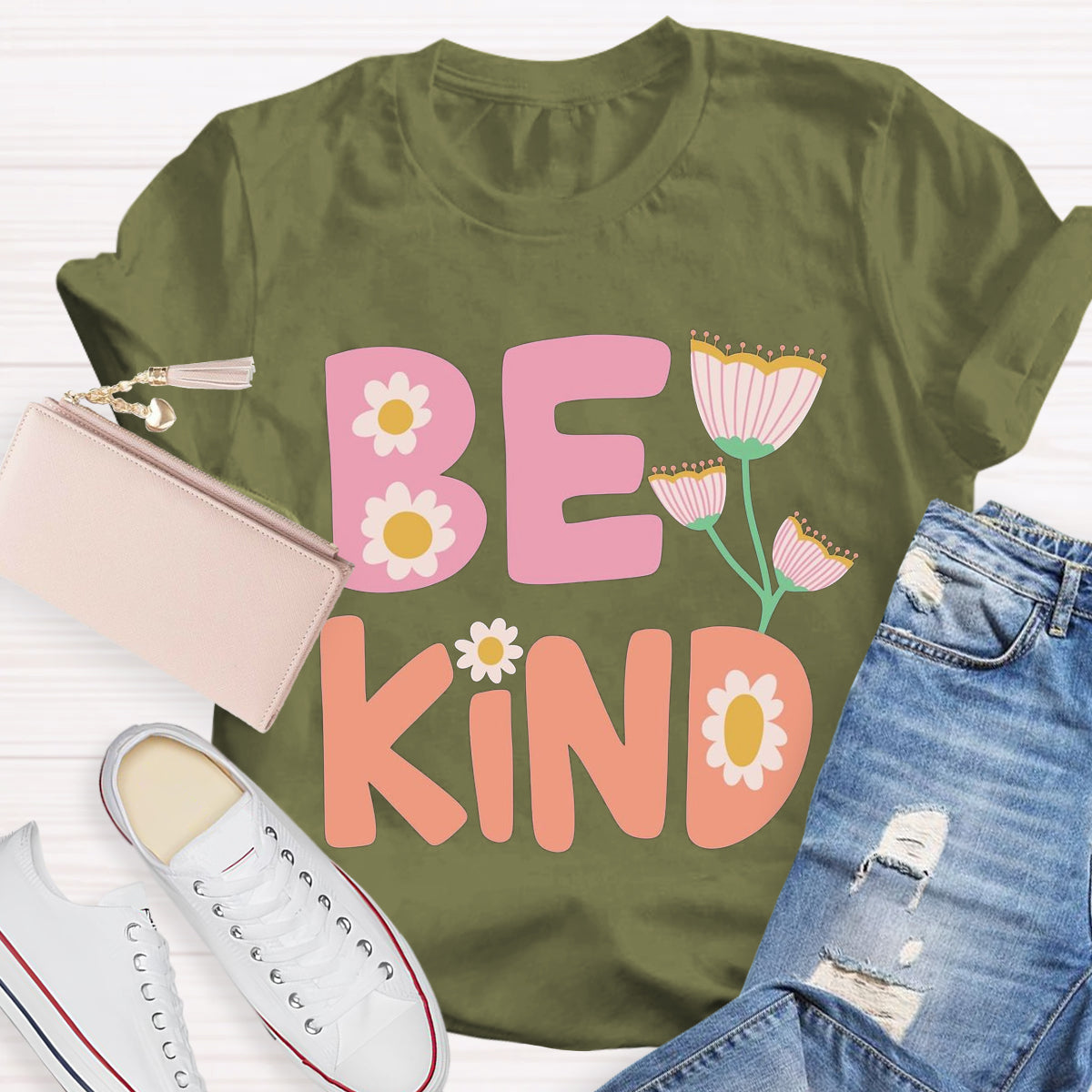 Be Kind Pink Flower Teacher T-Shirt