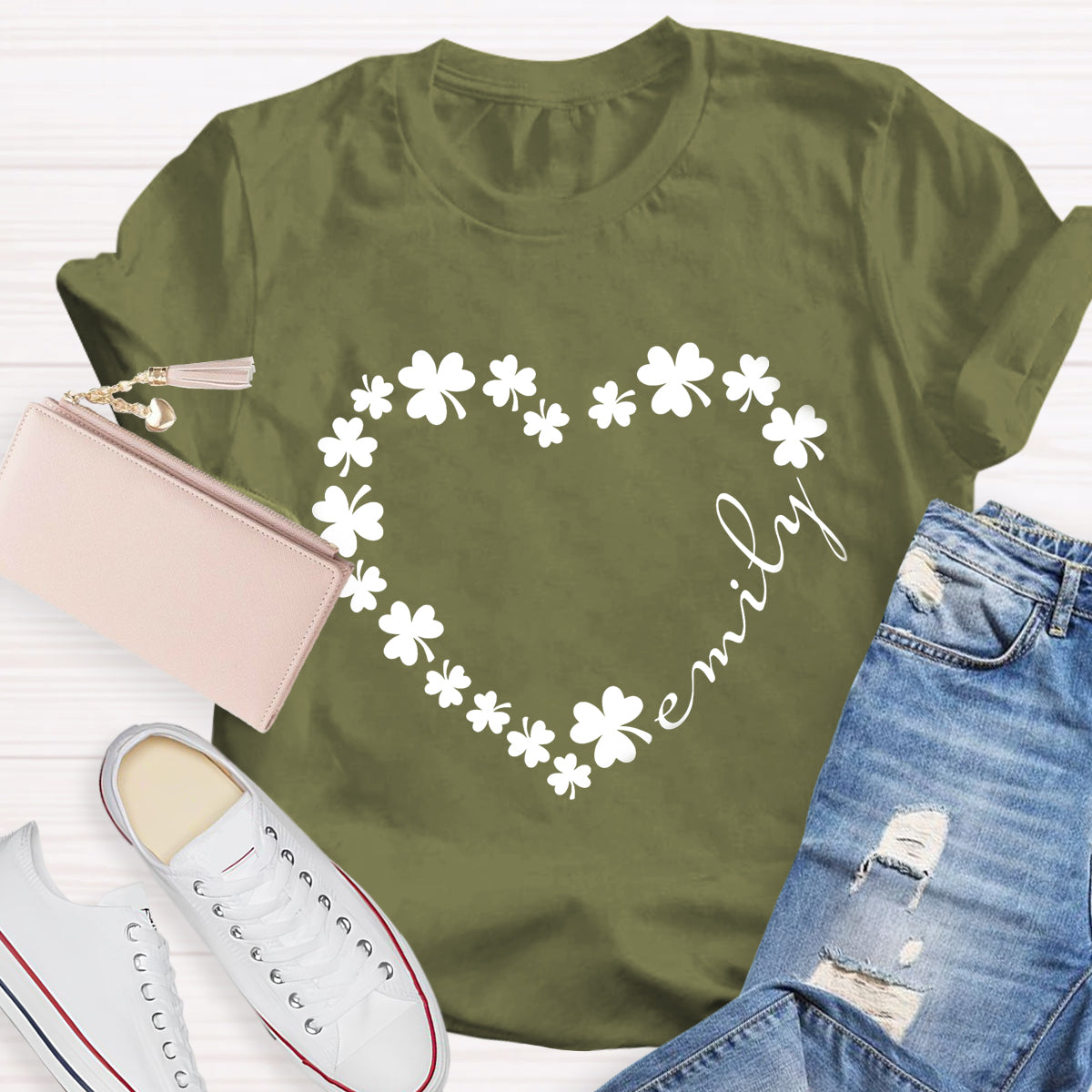 Personalized Name Shamrock Heart  T-Shirt