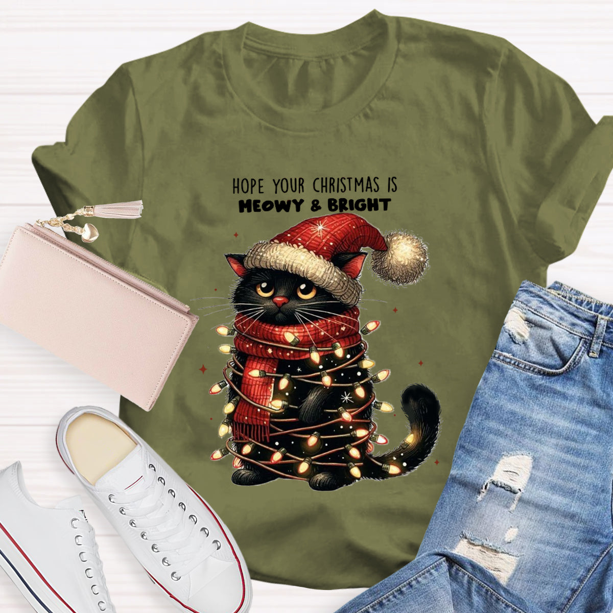 Hope Your Christmas Is Meowy And Bright Teacher T-Shirt