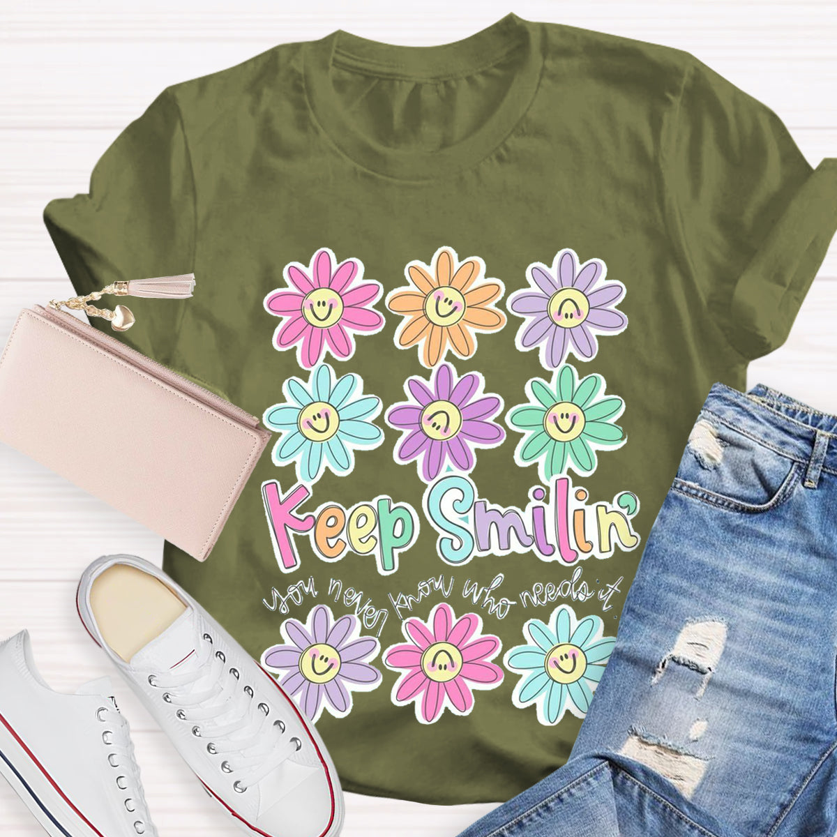 Cute Flower Face Teacher T-Shirt