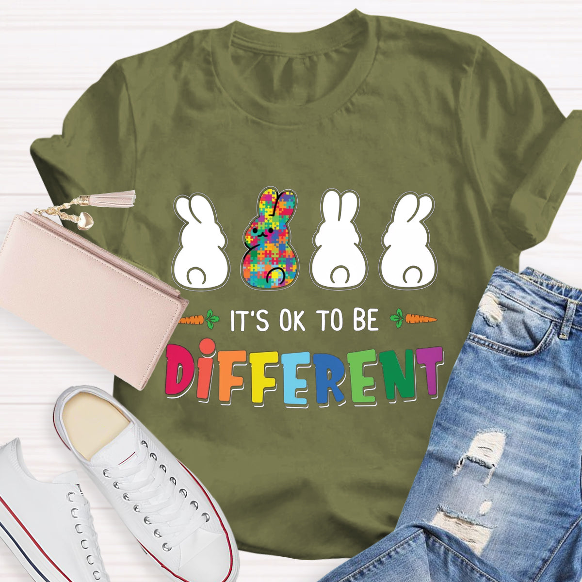 It's Ok To Be Different Bunny Rabbit Autism Awareness T-Shirt