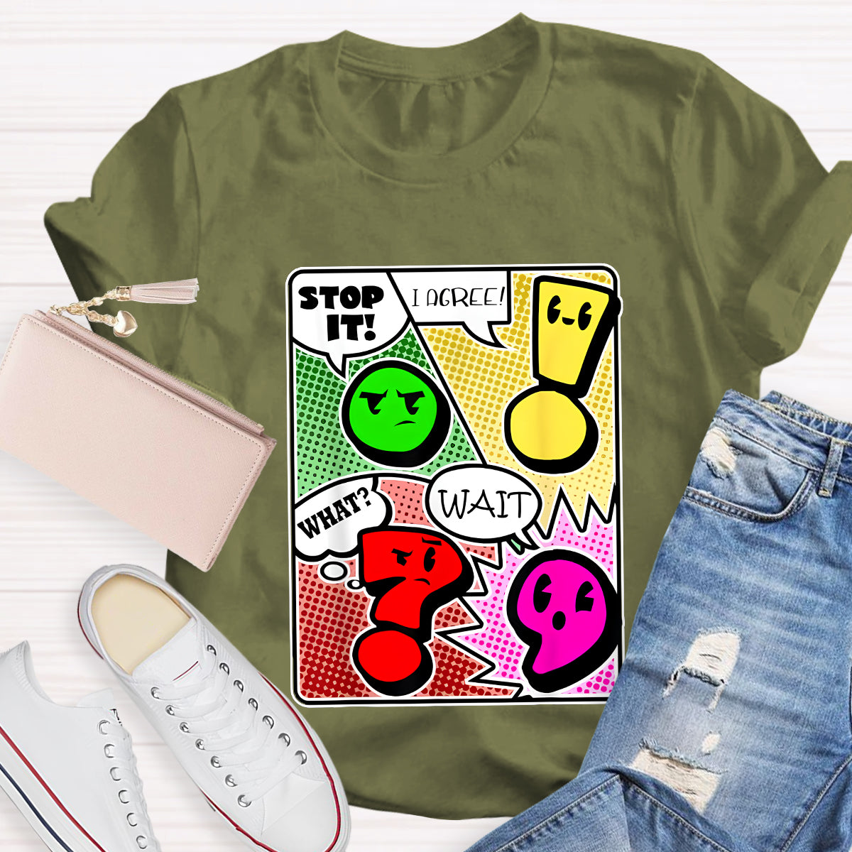 Grammar Punctuation Wait What Stop it I Agree Funny Teacher T-Shirt