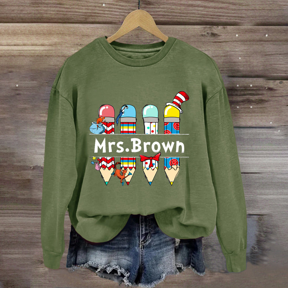 Personalized Name Reading Children Books Mrs. Brown Sweatshirt