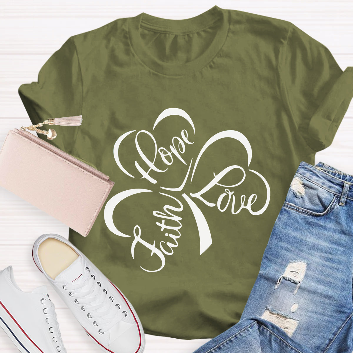 Hope Love Faith Shamrock T-Shirt