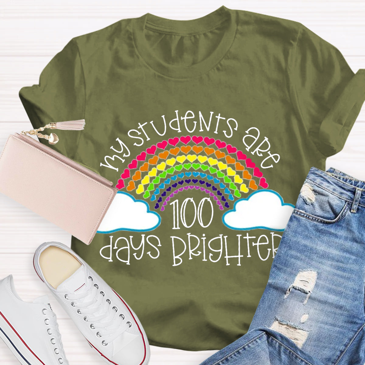 My Students Are 100 Days Brighter Rainbow Teacher T-Shirt