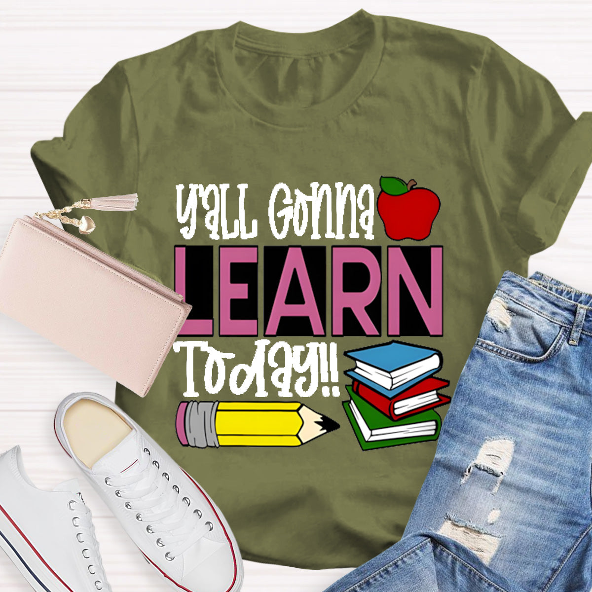 Apple Books Y'all Gonna Learn Today Teacher T-Shirt