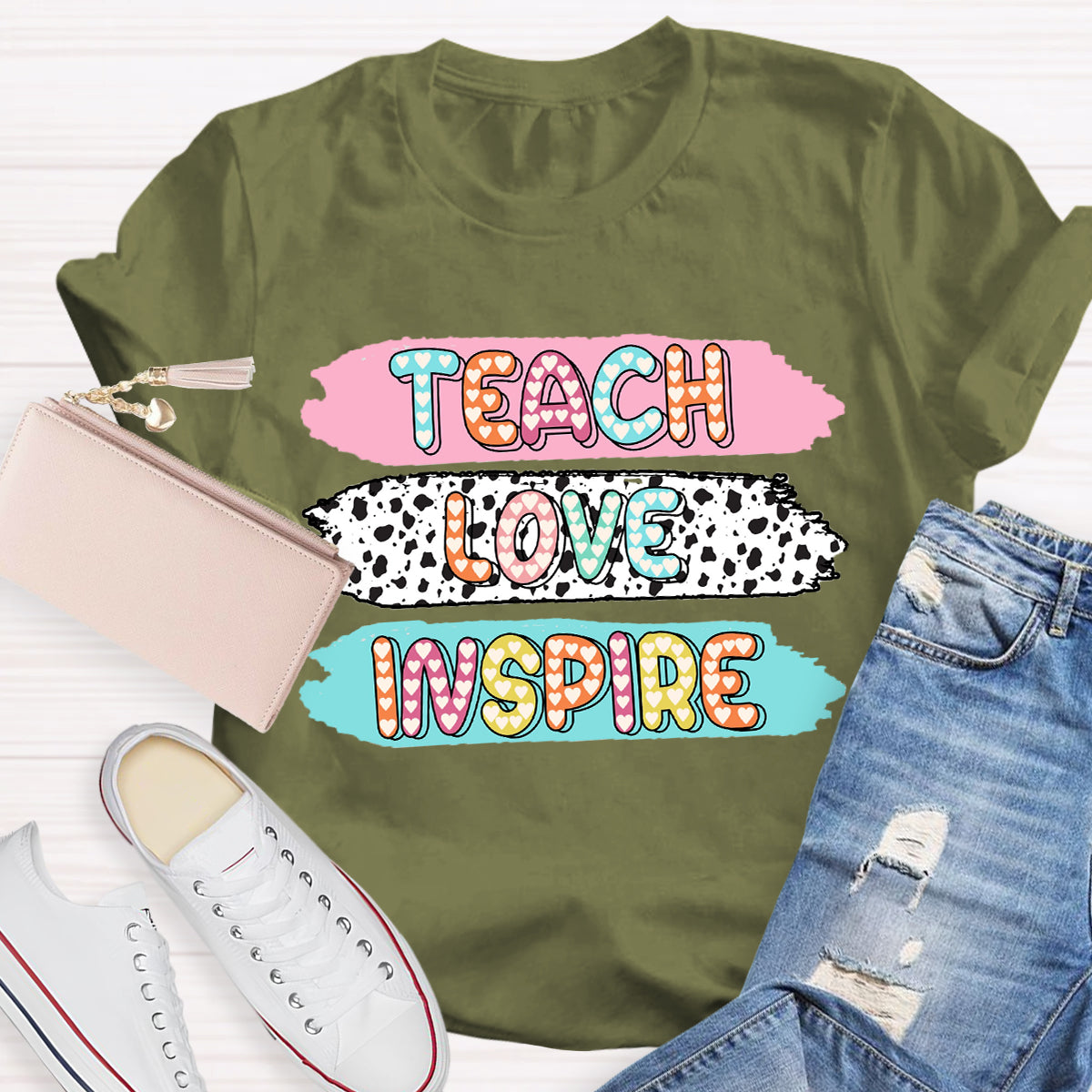 Teach Love Inspire Dot Light Teacher T-Shirt