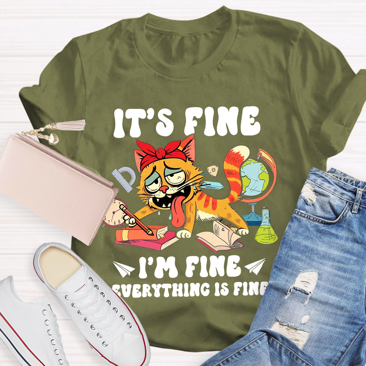 It's Fine I'm Fine Everything Is Fine 100 Days of School Teacher T-Shirt