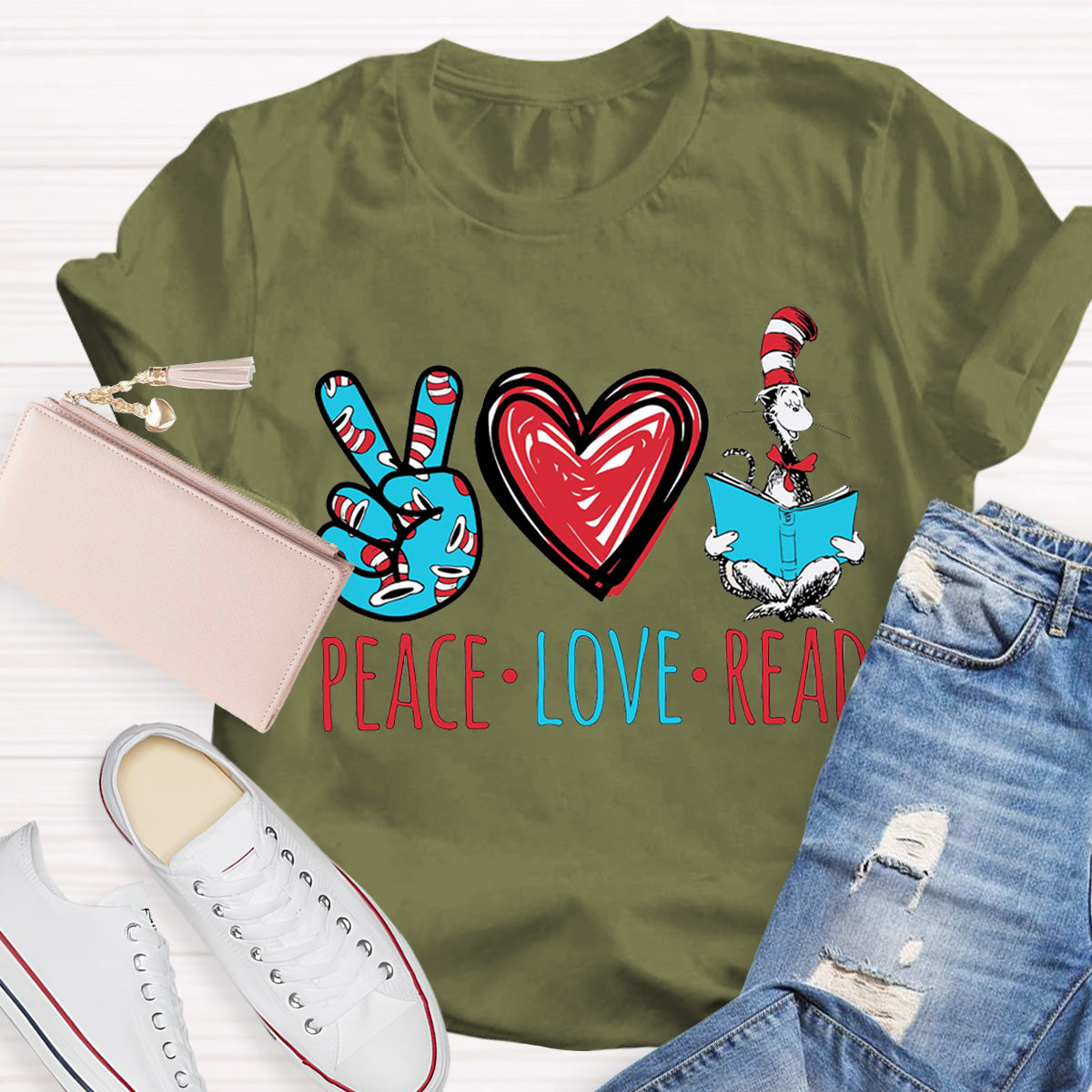 Dr. Seuss Peace Love Read Teacher T-Shirt