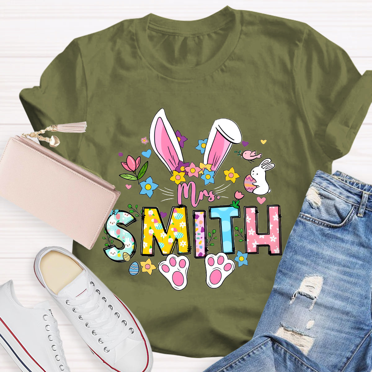 Personalized Easter Bunny Teacher T-Shirt