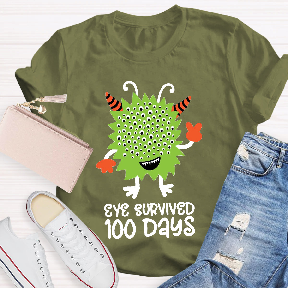 Eye Survived 100 Days Teacher T-Shirt