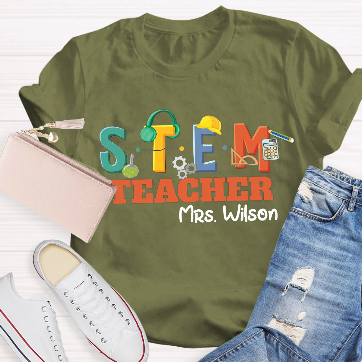 Personalized Name STEM Teacher Pencil T-Shirt