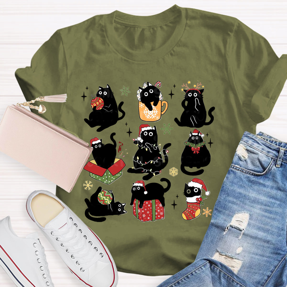 Black Cat Christmas T-Shirt