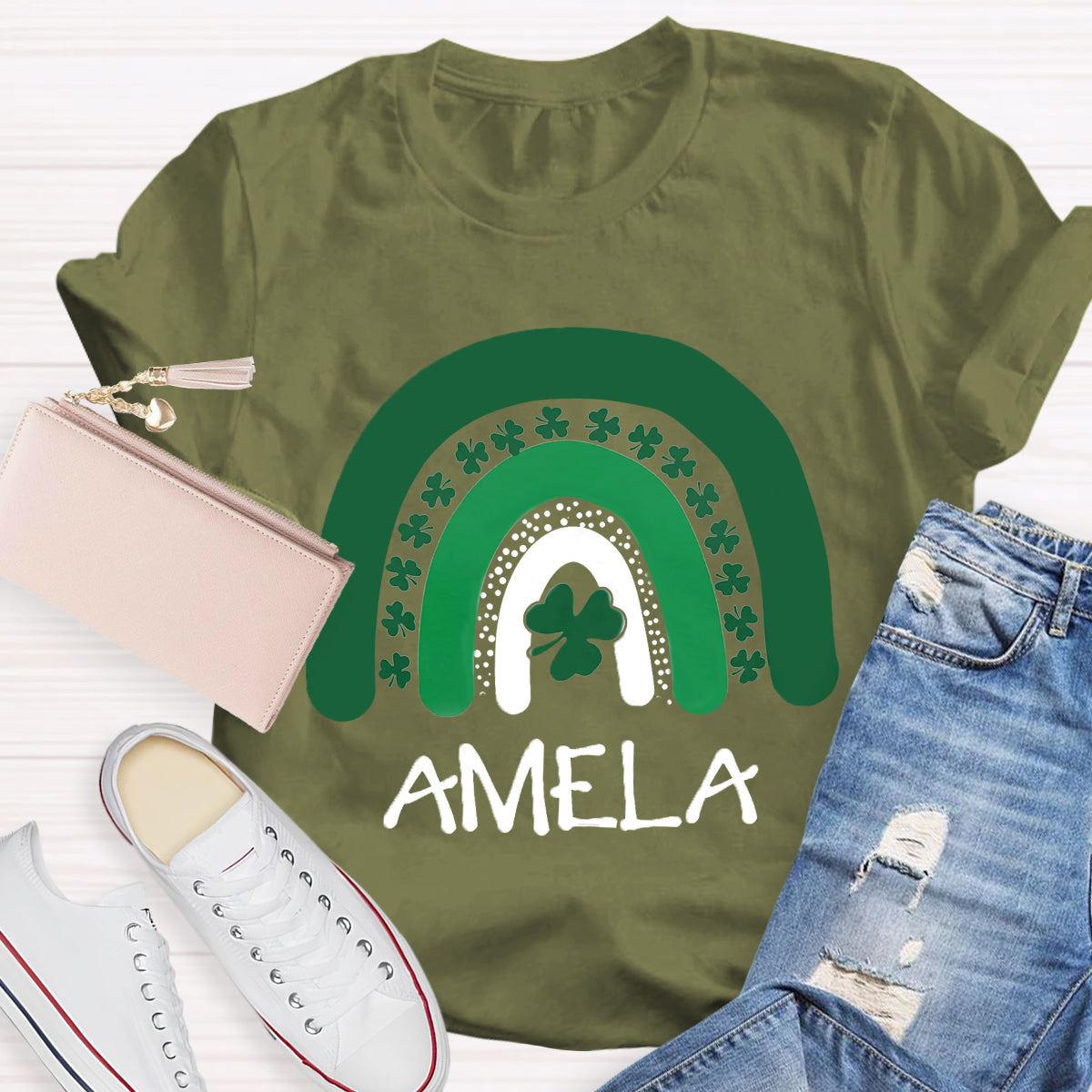 Personalized Name Green Rainbow St Patrick's Day T-Shirt