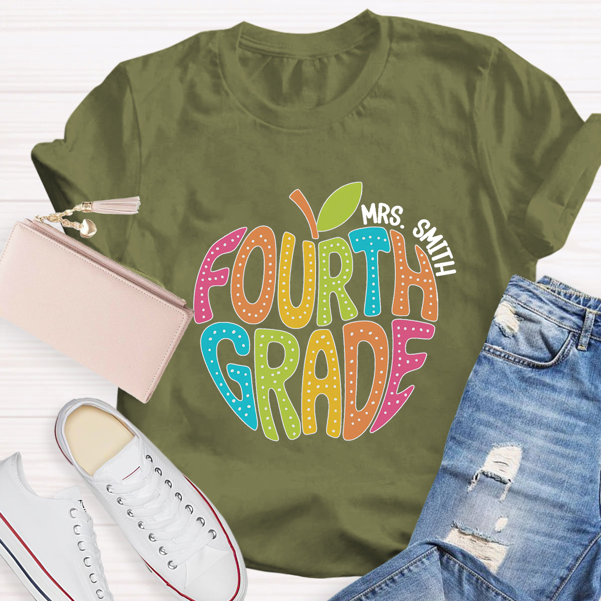 Personalized Grade And Name Letter Apple Teacher T-Shirt