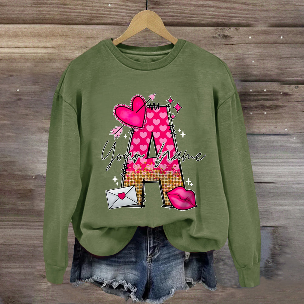 Personalized Name Pink Heart Letter Sweatshirt