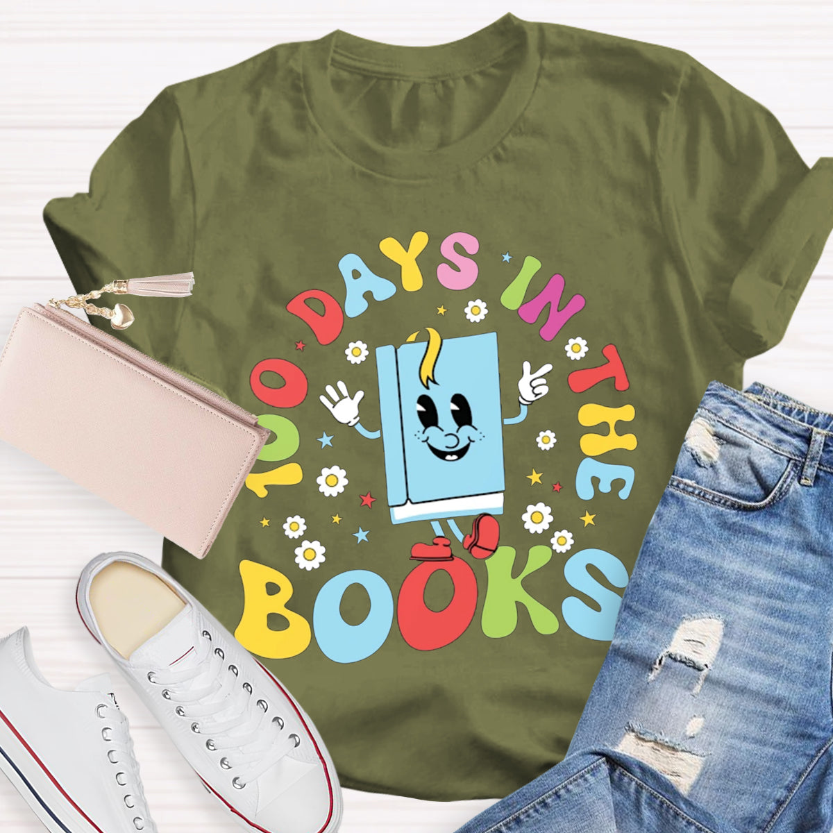 100 Days In The Books Happy Book Teacher T-Shirt