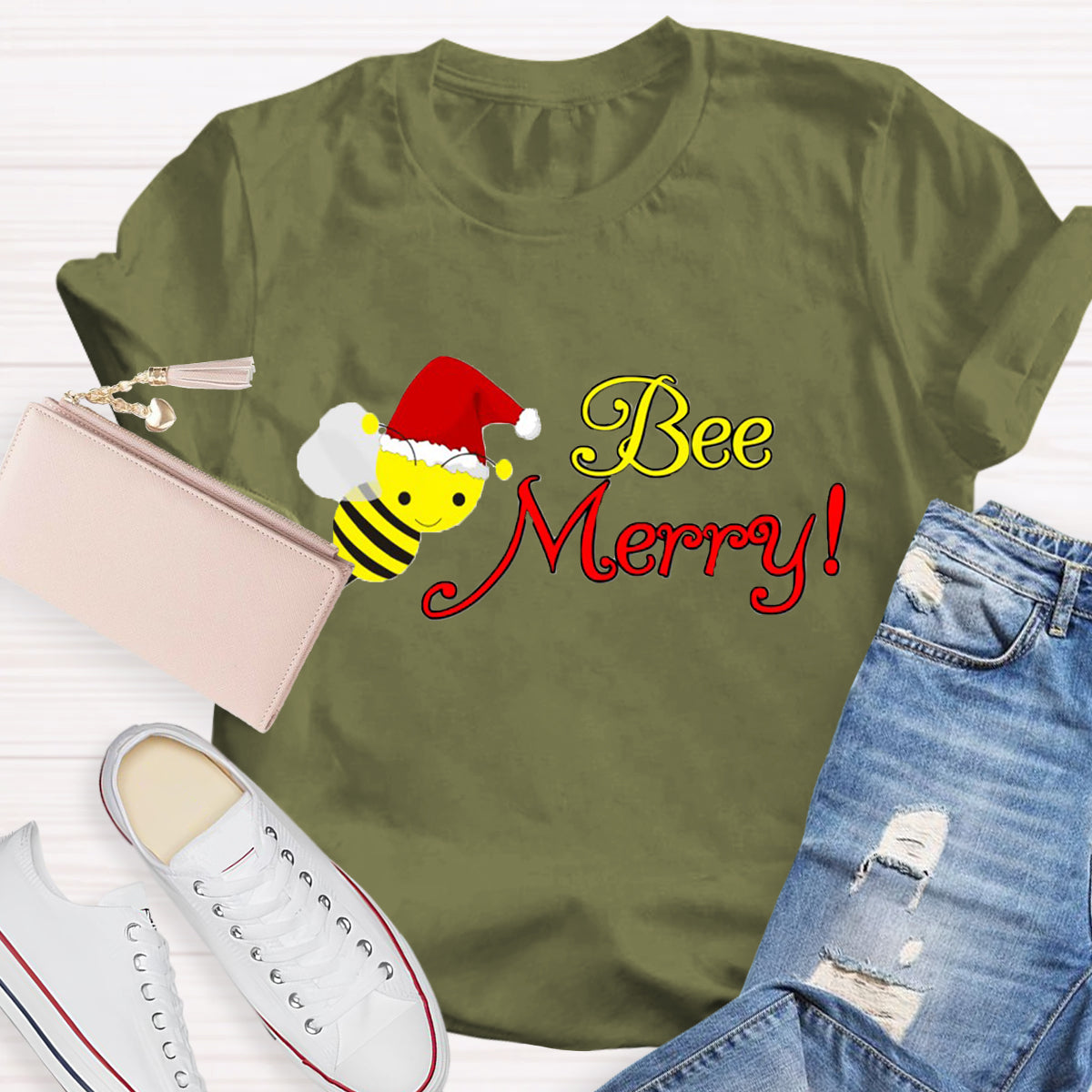 Christams Bee Happy Teacher T-Shirt