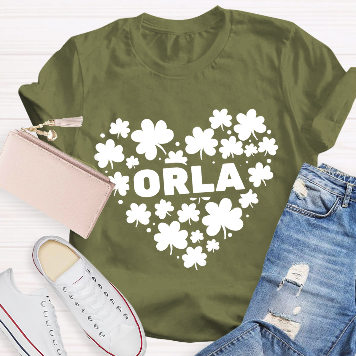 Personalized Name Shamrock Heart Teacher T-Shirt