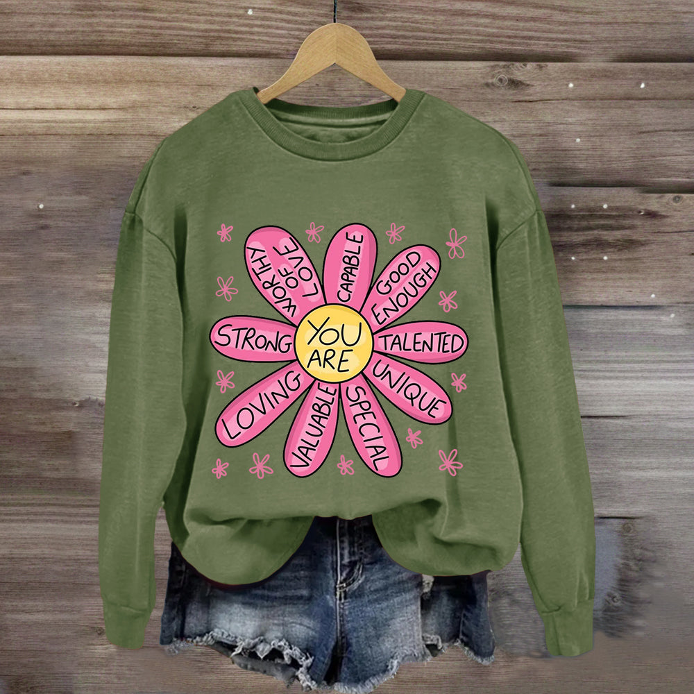 You Are Strong Loving Pink Floral Teacher Sweatshirt