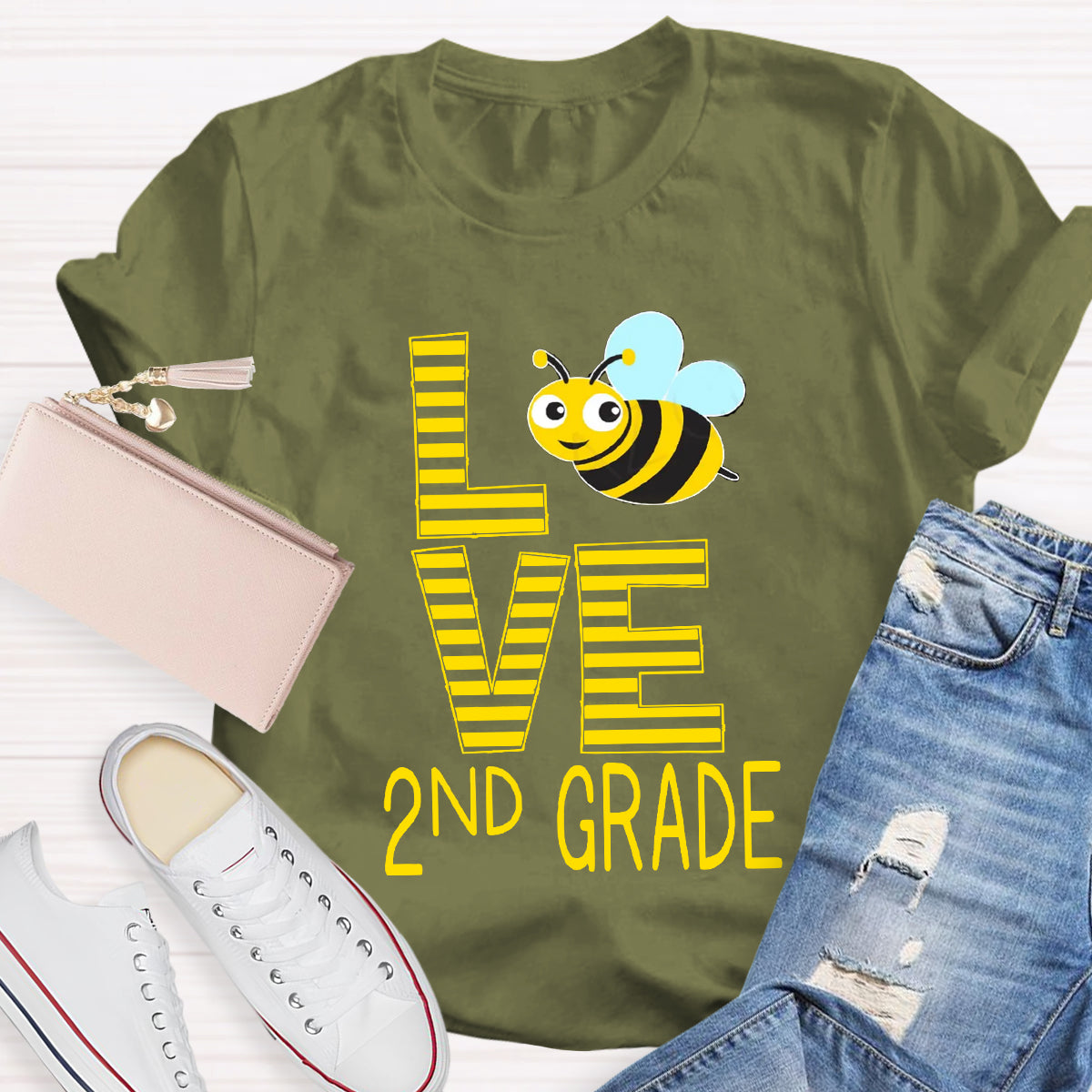 Personalized Grade Bee Love Teacher T-Shirt