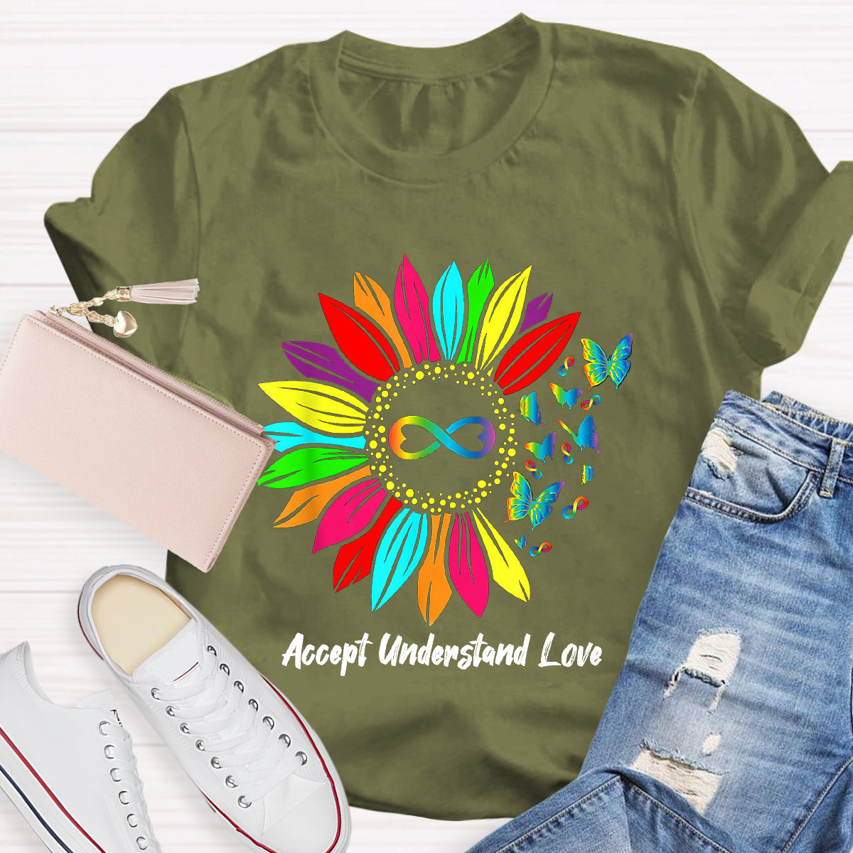 Accept Understand Love Colorful Sunflower T-Shirt