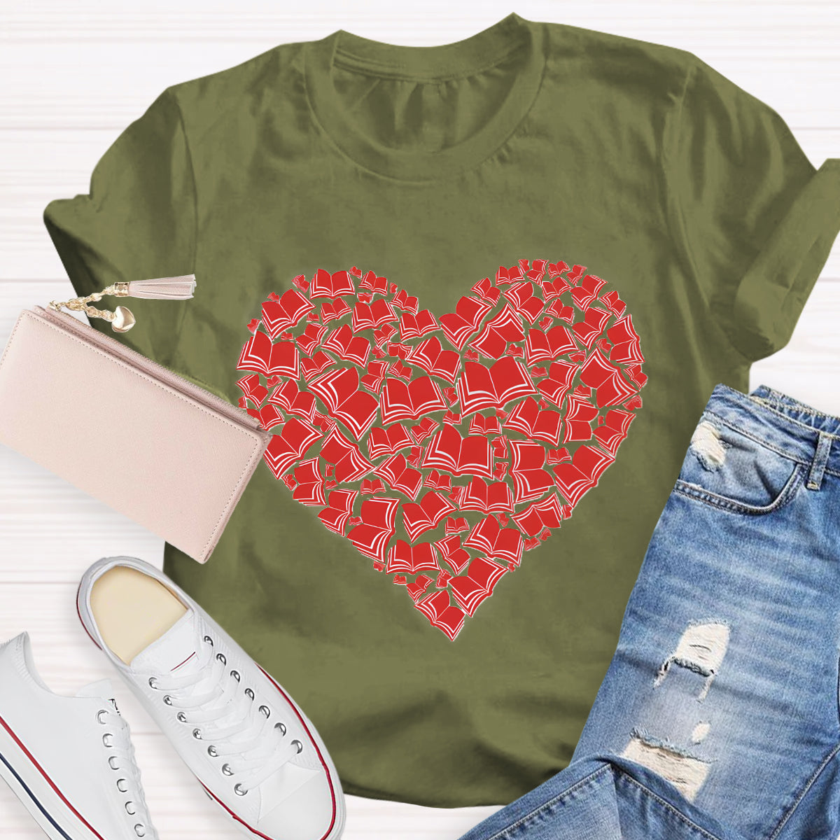 Love Books Valentine Heart Teacher T-Shirt