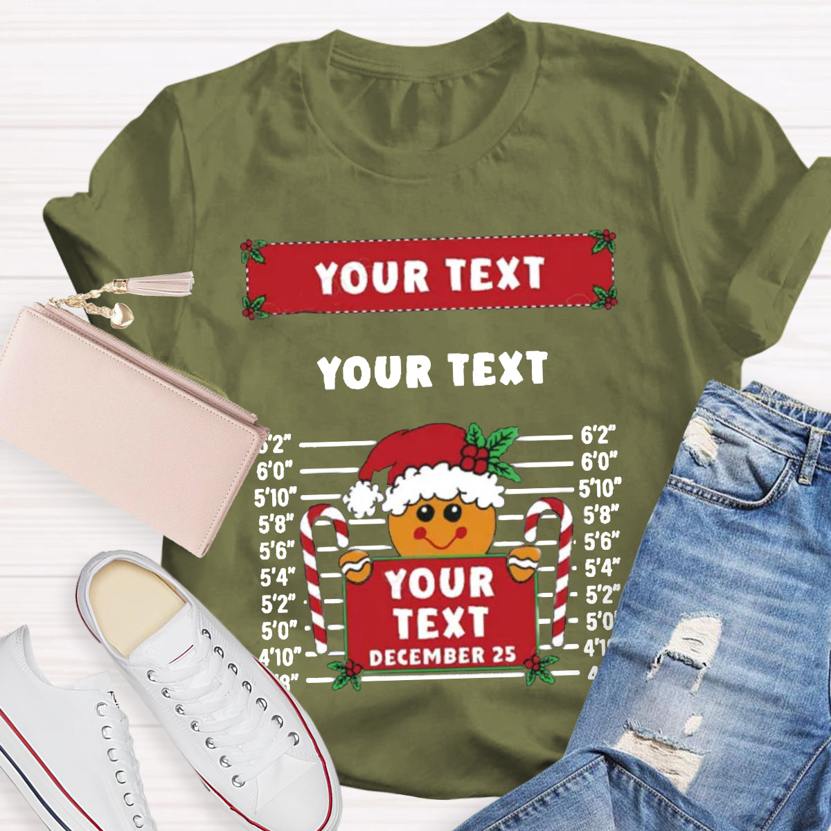 Personalized Text Funny Gingerbread Inmate Christmas Teacher T-Shirt