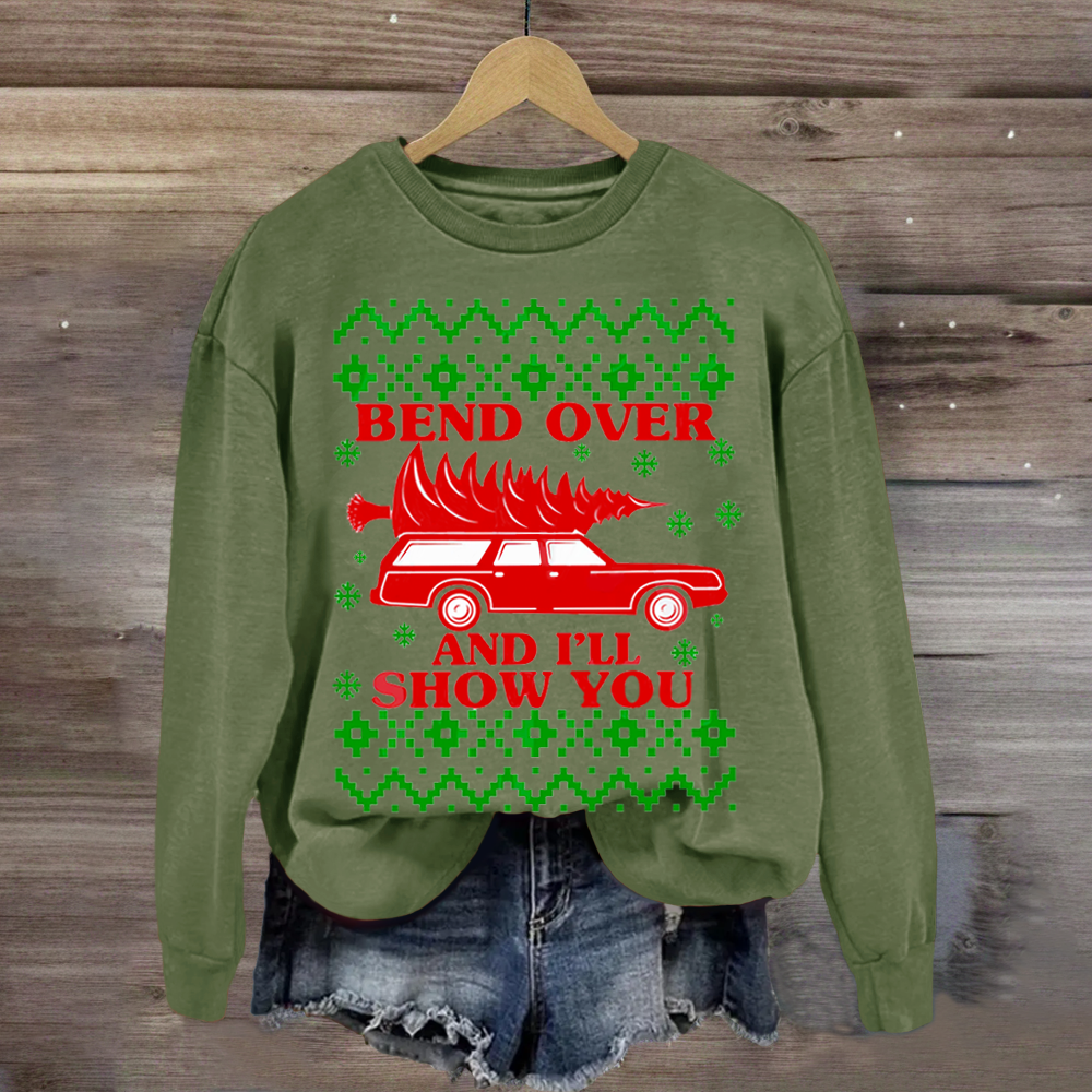 Bend Over And I'll Show You Christmas Red Car Sublimation Sweatshirt