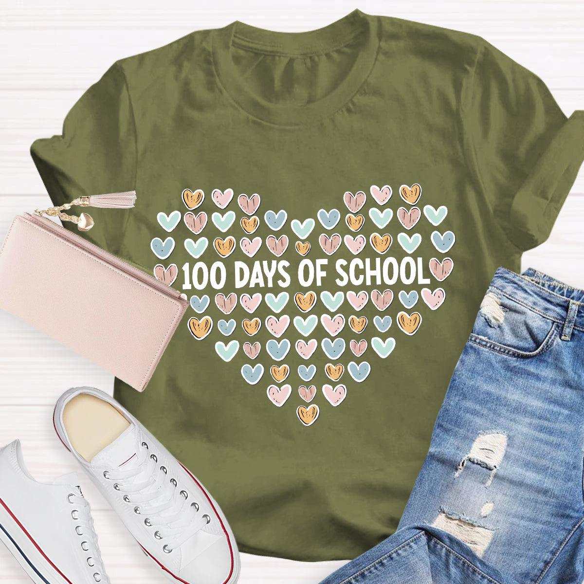 100 Days Of School Heart Teacher T-Shirt