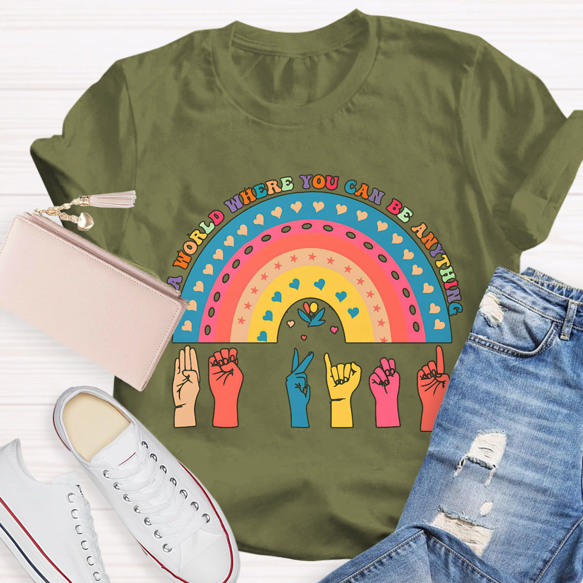 In A World Where You Can Be Anything Be Kind Rainbow T-Shirt