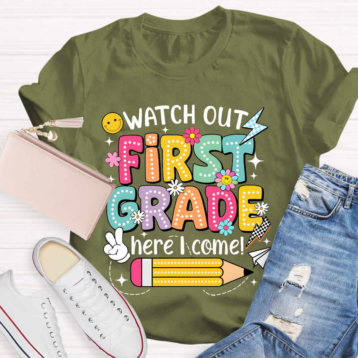 Personalized Grade Watch Out First Grade Here I Come Teacher T-Shirt