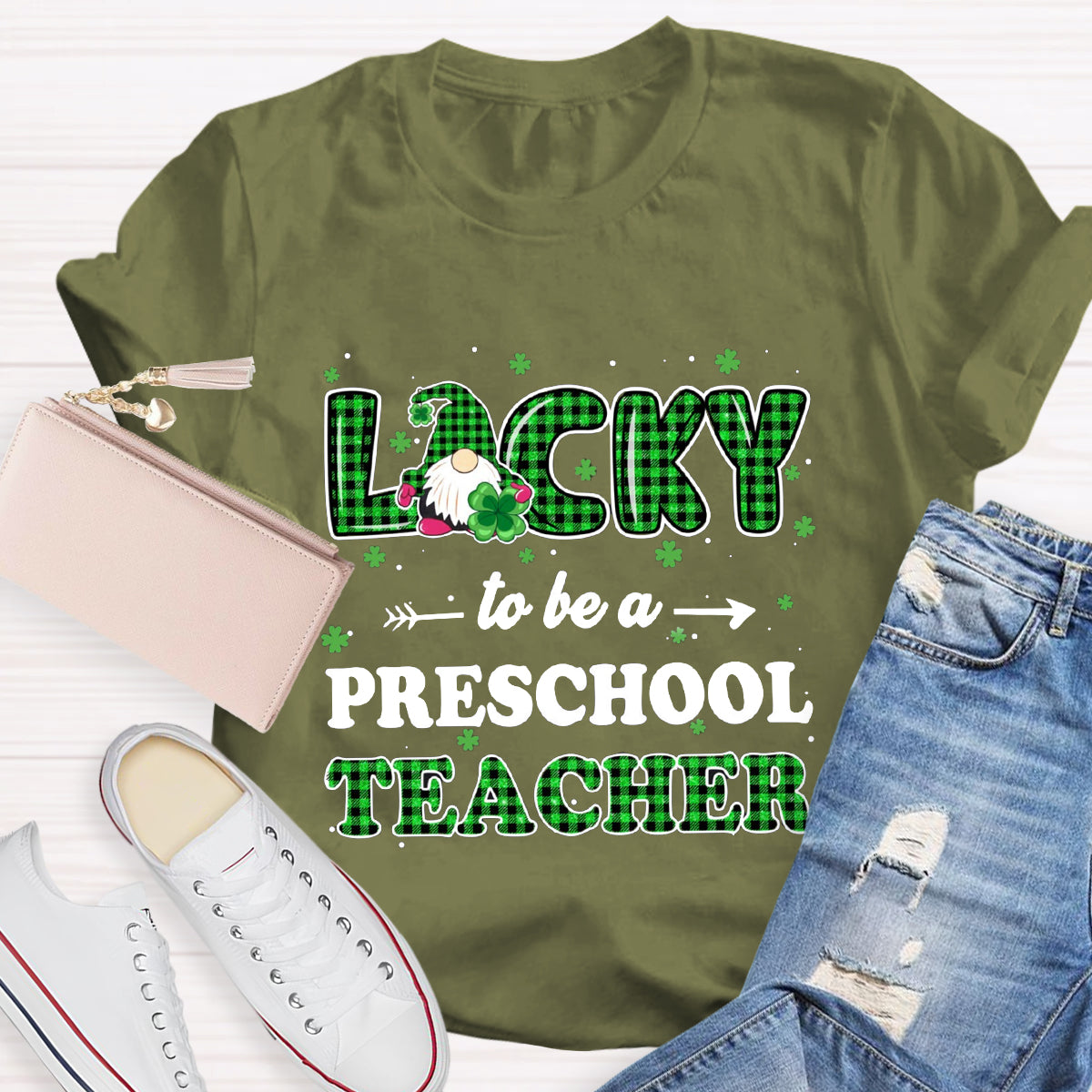 Personalized Grade Lucky To Be A Preschool Teacher  T-Shirt