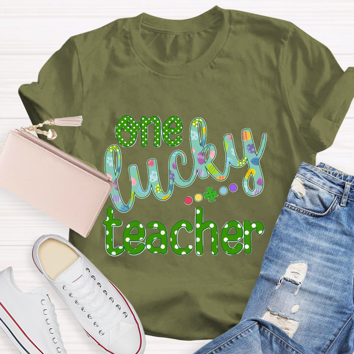 One Lucky Teacher Polka Dot Design T-Shirt