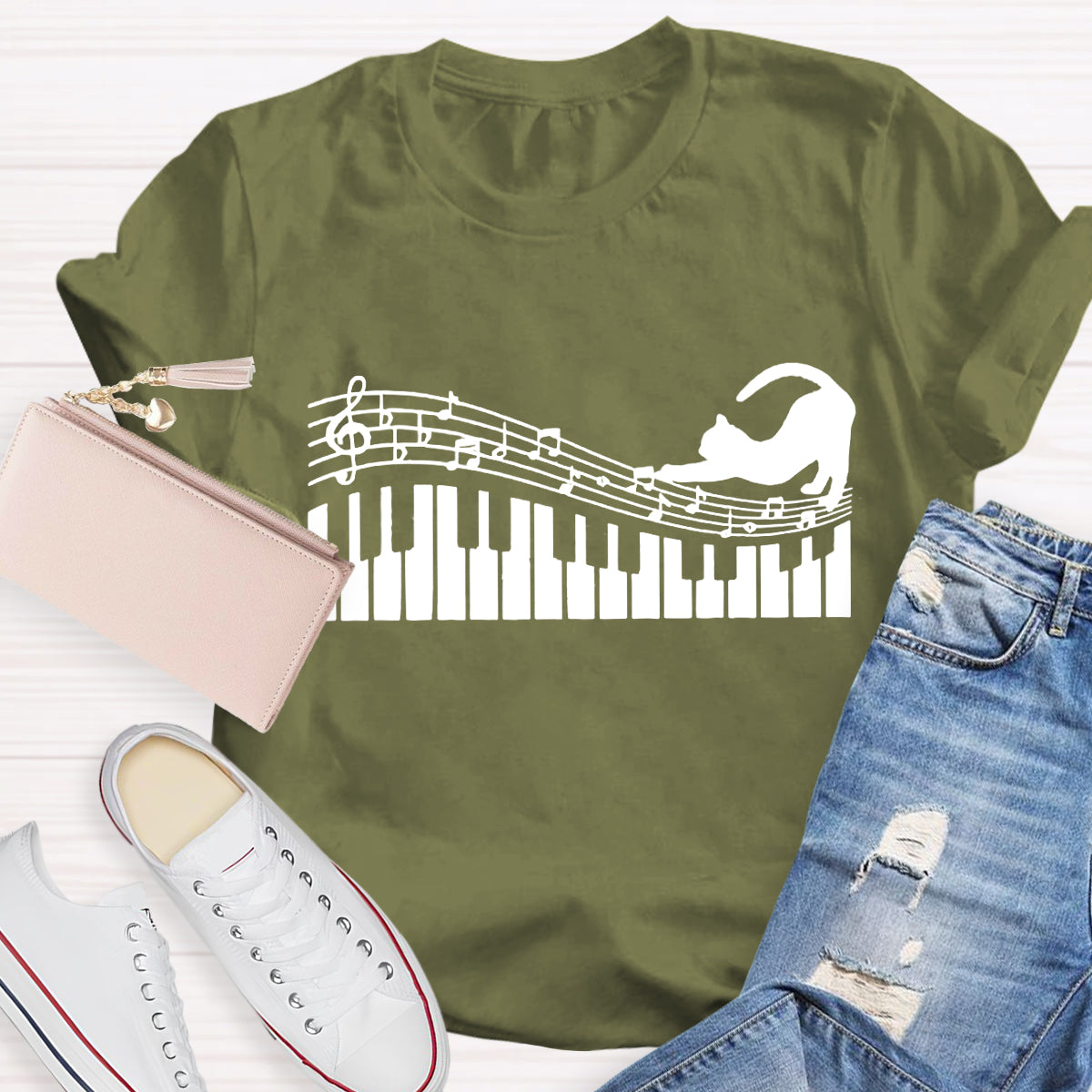 Funny Cat Play Music T-Shirt