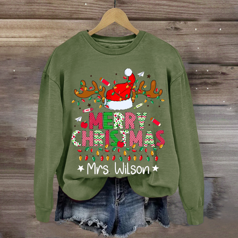 Bundle Christmas Teacher Reindeers Custom Name Sweatshirt