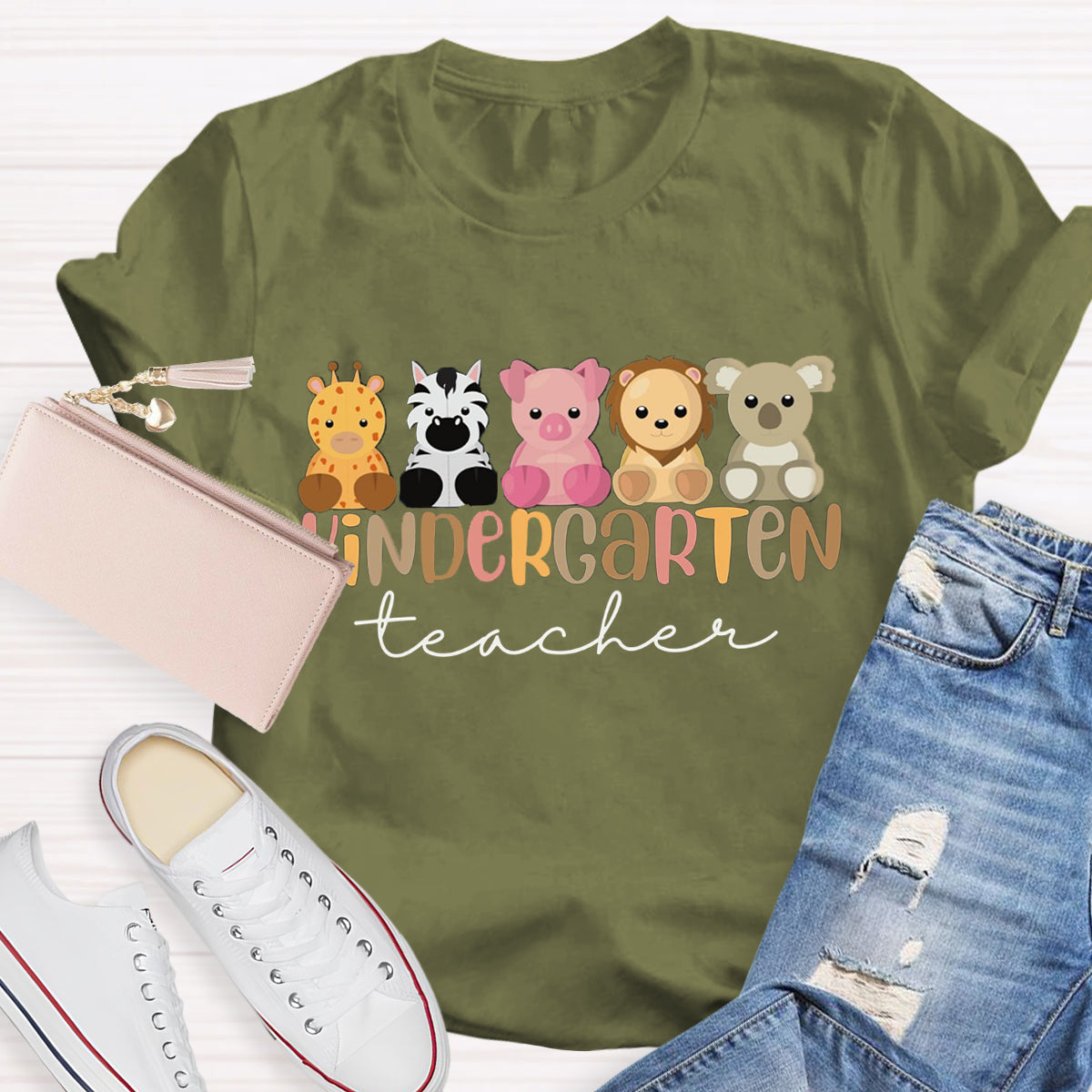 Personalized Grade Kindergarten Animal Teacher T-Shirt