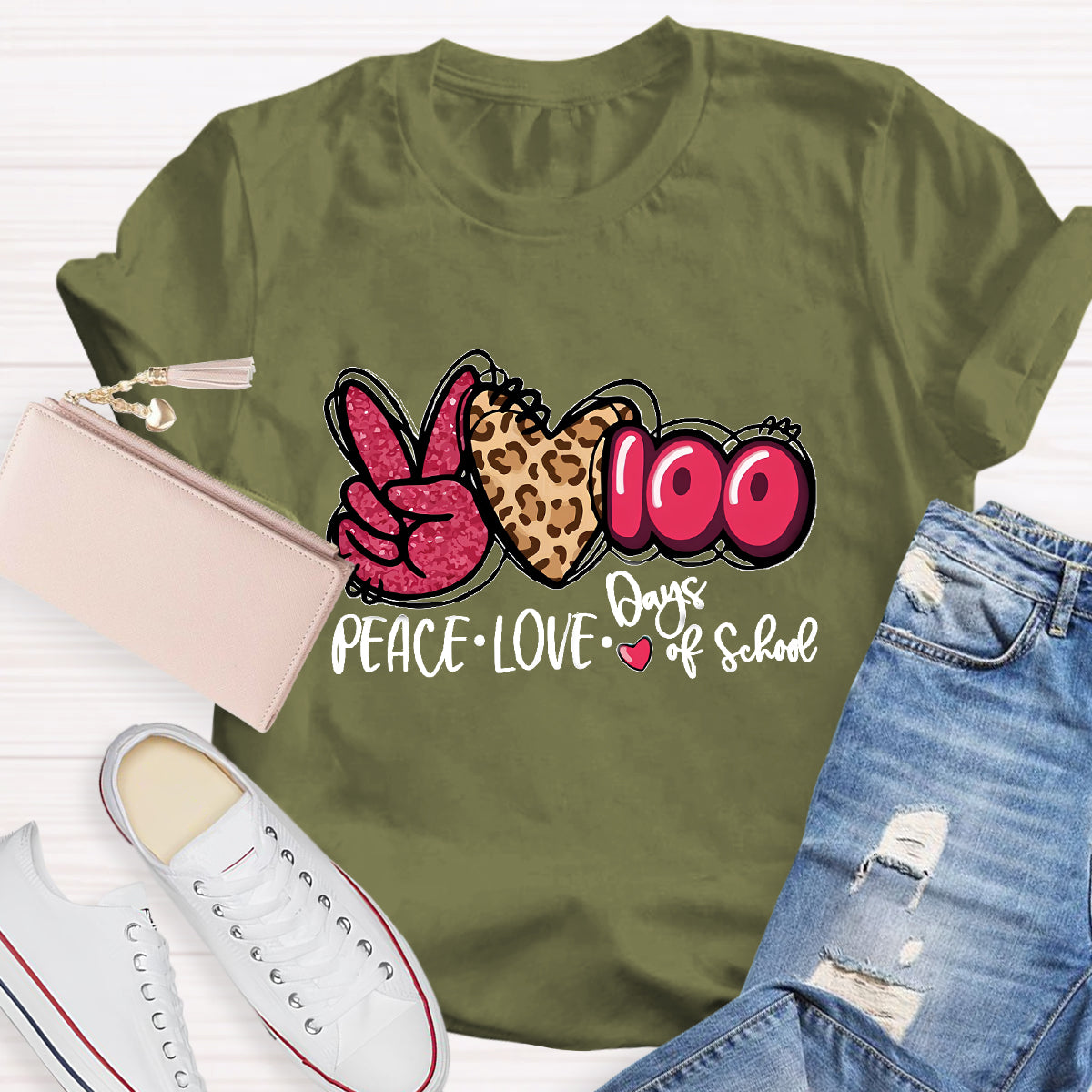 Peace Love 100 Days Of School Teacher T-Shirt