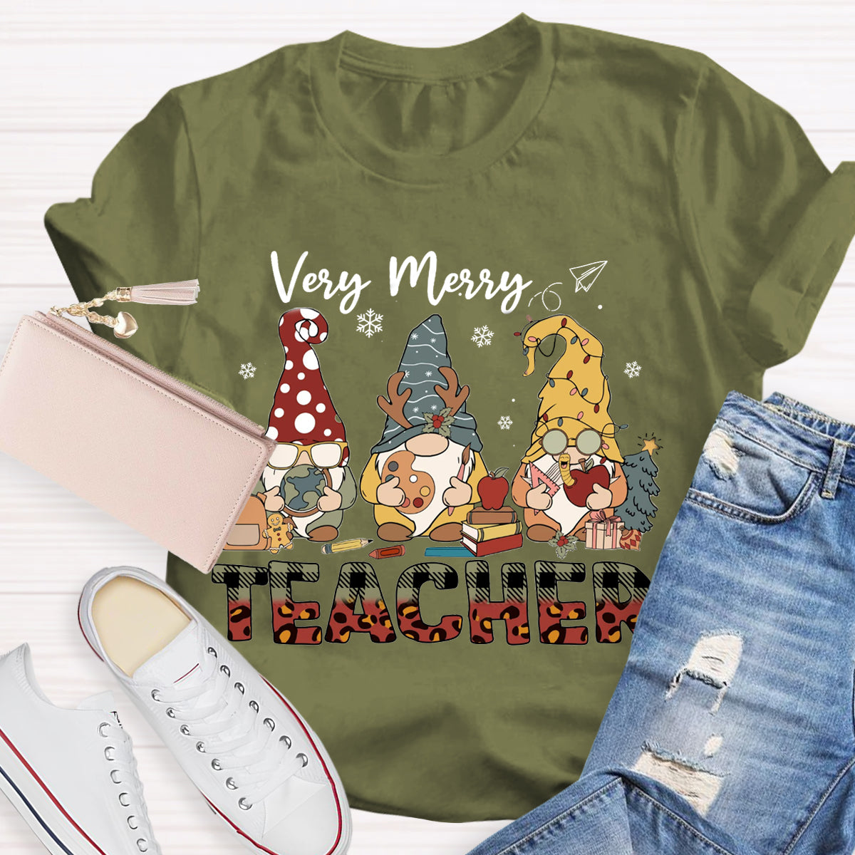 Very Merry Teacher Christmas Gnomes T-Shirt