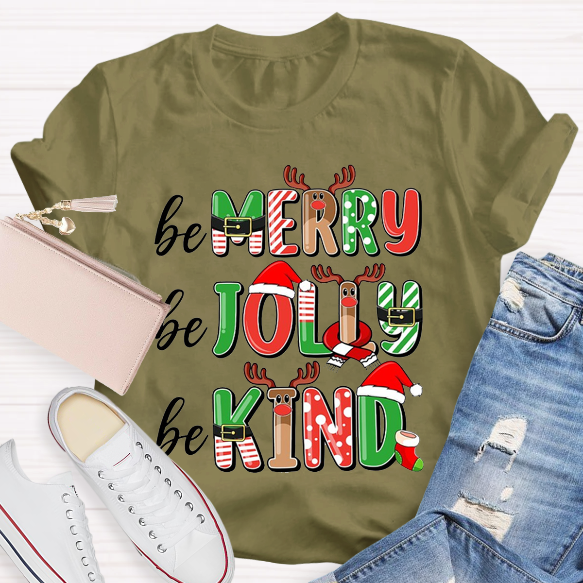 Be Merry Be Jolly Be Kind Teacher Christmas T-Shirt