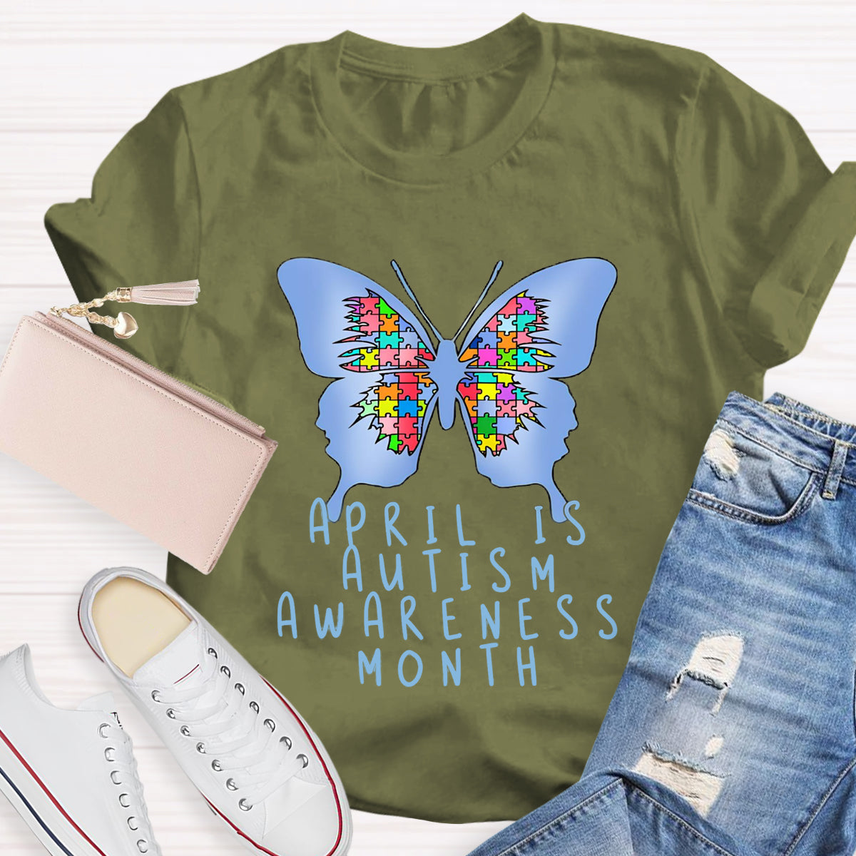 April is Autism Awareness Month with Blue Butterfly T-Shirt