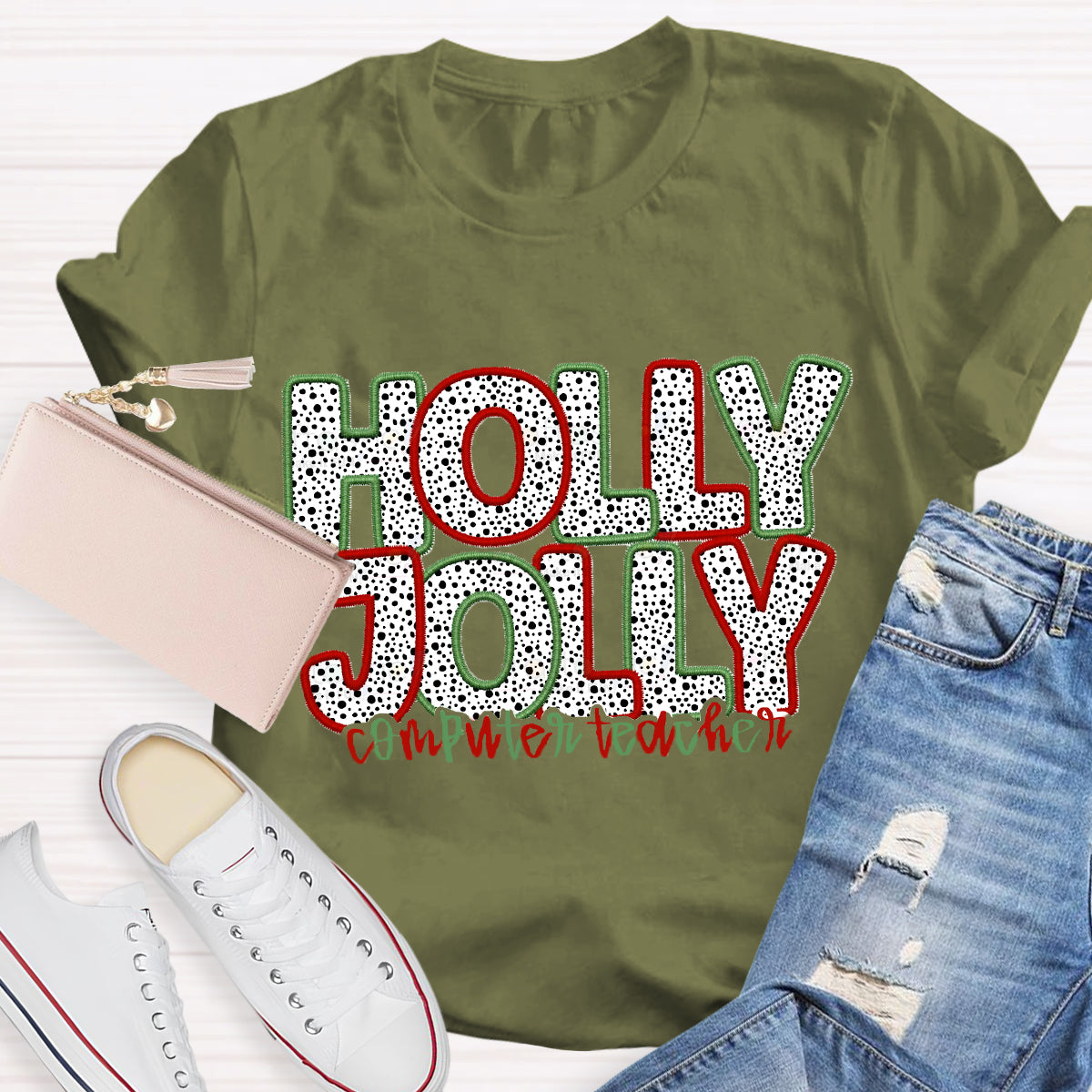 Personalized Subject Holly Jolly Teacher T-Shirt