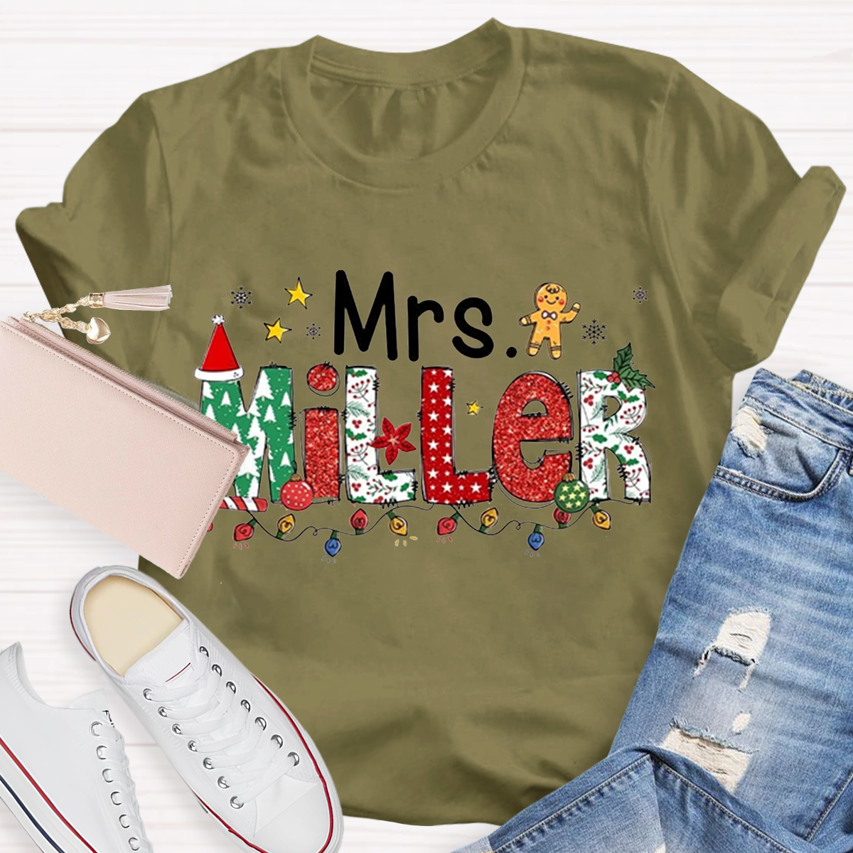 Personalized Name Christmas Teacher T-Shirt