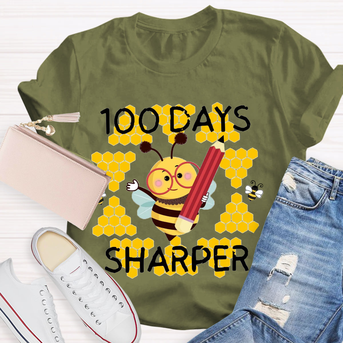 100 Days Sharper Funny Bee  T-Shirt