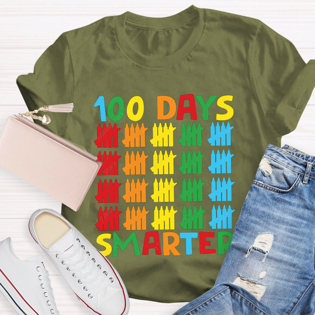 100 Days Smarter Colorful Pencil T-Shirt