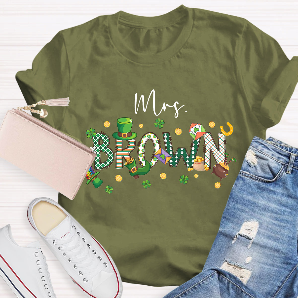 Personalized Name St. Patrick Day Mrs. Brown T-Shirt