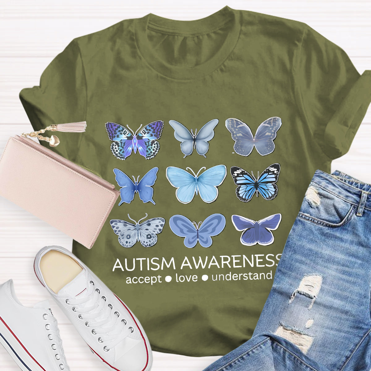 Autism Awareness Butterfly Teacher T-Shirt